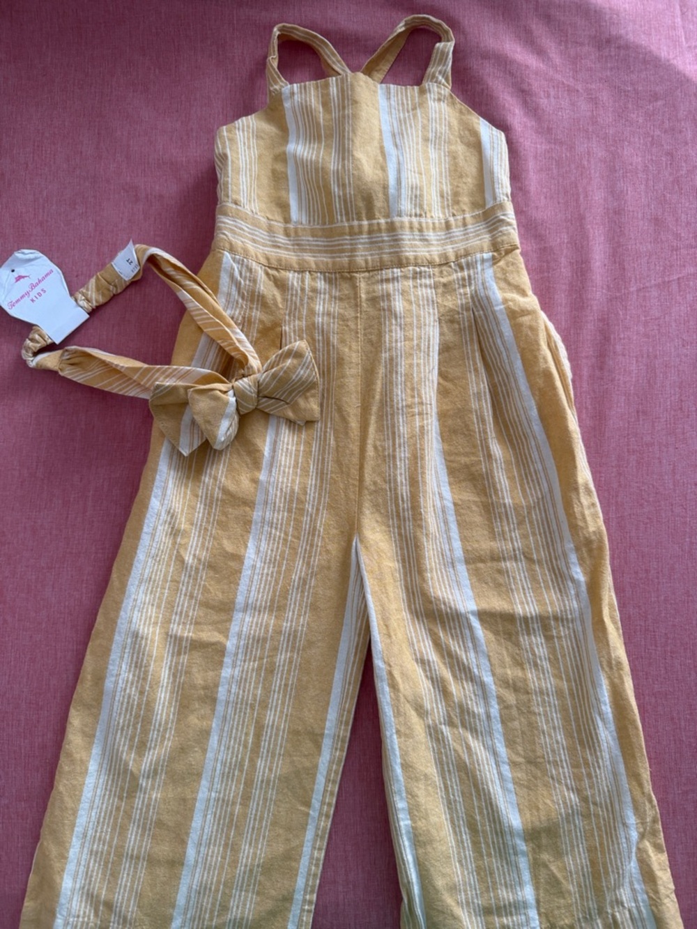Tommy Bahama Yellow and White Striped Girls Jumpsuit
